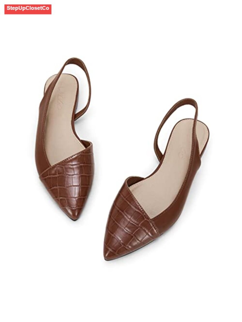 Pointed Toe Slingback Flats Faux Leather Animal Print Low Heel